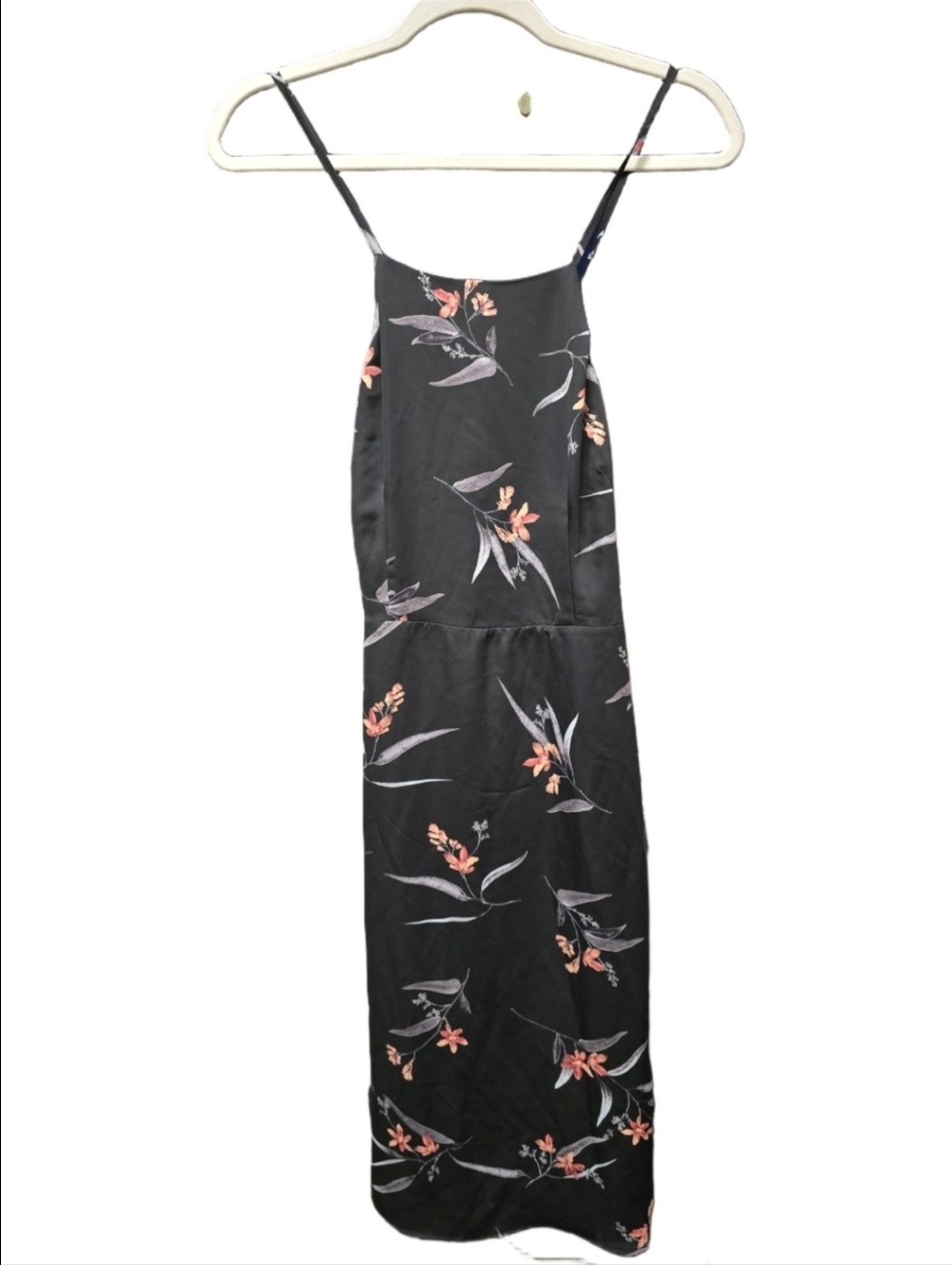 Veronica M Black Floral Lace Up Slip Midi Dress Sz.XS
